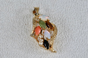 Gold Tone Multi-Gemstone Leaf Charm Pendant