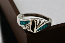 Load image into Gallery viewer, Native American Silver Copper Large Coral &amp; Turquoise Chip Inlay Wavy Ring Size 11
