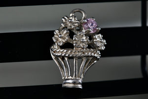 Sterling Silver Flower Bouquet Pink Sapphire Charm Pendant