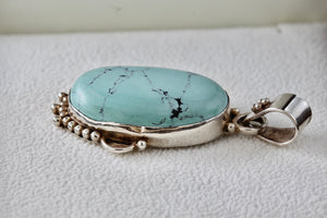 Sterling Silver Large Handmade Oval Turquoise Pendant