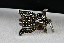 Load image into Gallery viewer, Sterling Silver Ruby Eyes Rhinestone Owl Charm Pendant Vintage
