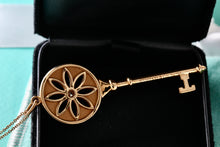 Load image into Gallery viewer, Tiffany &amp; Co. 18Kt. Rose Gold Diamond Daisy Large Key 2.25&quot; Pendant Necklace
