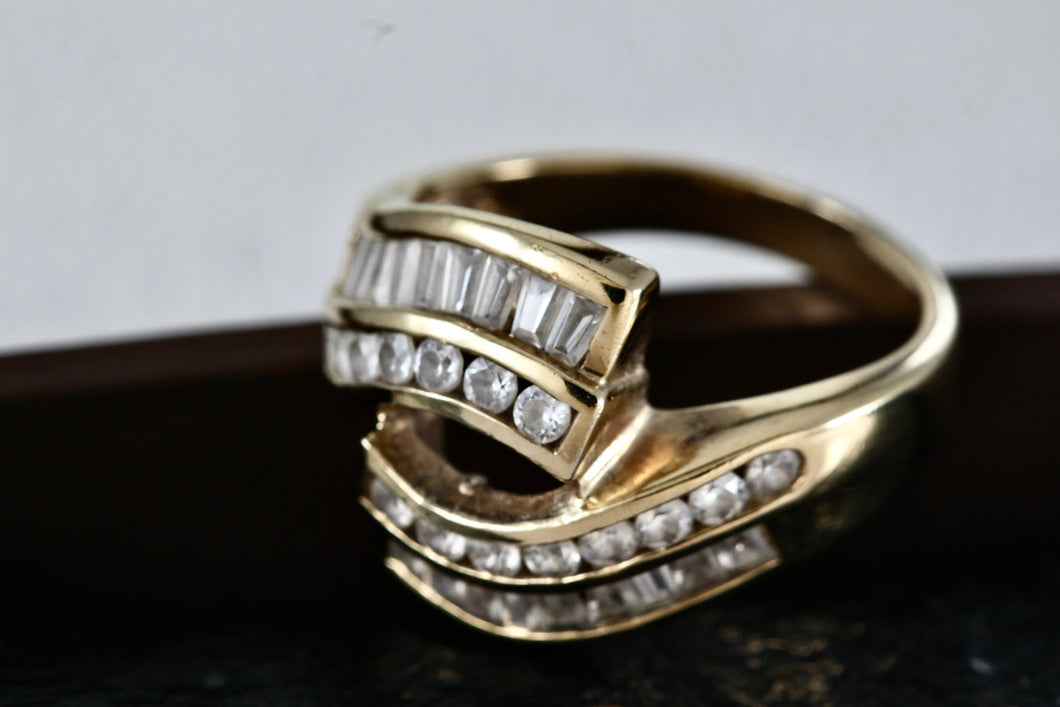 Sterling Silver Vermeil CZ Diamonds Fancy Cocktail Ring Size 8 Signed