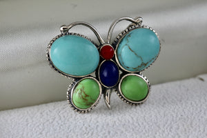 Sterling Silver Large Turquoise Lapis Coral Butterfly Slider Pendant