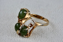 Load image into Gallery viewer, Sterling Silver Vermeil SS Green Oval Jade Multi Stones Melt Wrap Ring Size 7
