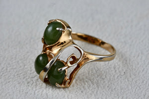 Sterling Silver Vermeil SS Green Oval Jade Multi Stones Melt Wrap Ring Size 7