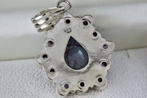 Sterling Silver Purple Gemstone Heavy Medallion Handmade Pendant