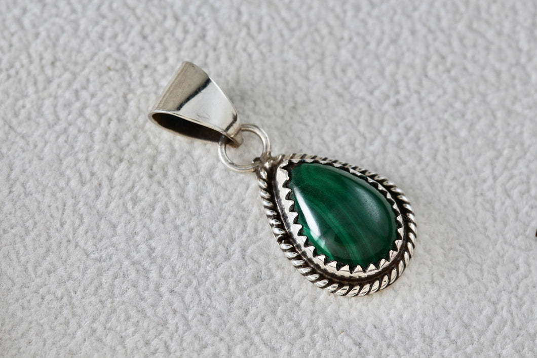 Sterling Silver Small Teardrop Malachite Handmade Pendant