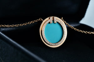 Tiffany & Co. Rose Gold Diamond Tiffany T Turquoise Pendant 16" Necklace