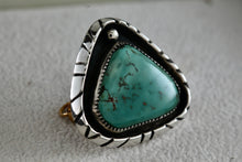 Load image into Gallery viewer, Native American Sterling Silver Turquoise Pyramid Brooch Signed SS
