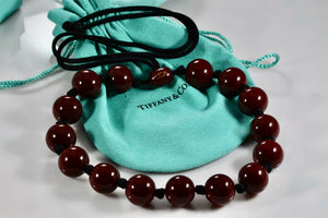 Tiffany & Co. Elsa Peretti Large Red Lacquer Beaded Silk Cord Necklace