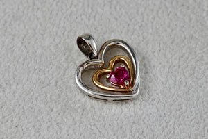 Sterling Silver Pink Tourmaline Vermeil Heart Charm Pendant