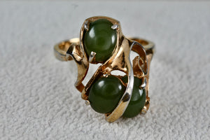 Sterling Silver Vermeil SS Green Oval Jade Multi Stones Melt Wrap Ring Size 7