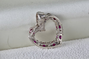 Sterling Silver CZ Pink Sapphire Diamond Heart Charm Pendant Signed SR