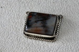 Sterling Silver Handmade Rectangle Multi Color Agate Stone Pendant