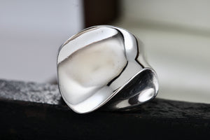 Sterling Silver Heavy Duty Wavy Illusion Dome Ring Size 6.5 Signed Mexico