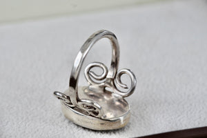 Sterling Silver Large Oval Green Jade Handmade Ring Size 7