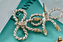 Load image into Gallery viewer, Tiffany &amp; Co. 18K Gold &amp; Silver Twist Rope Coil Ribbon Bow Earrings Vintage
