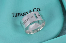 Load image into Gallery viewer, Tiffany &amp; Co. Silver Locks 2 Diamond Keyhole Wide Band Ring
