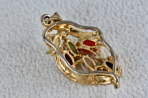 Gold Tone Multi-Gemstone Leaf Charm Pendant