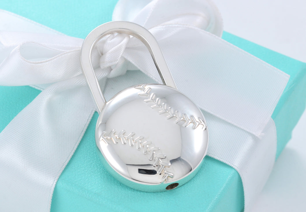 Tiffany & Co. Silver Baseball Padlock Key Ring Keychain