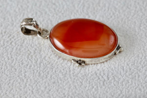 Sterling Silver Handmade Large Oval Amber Pendant