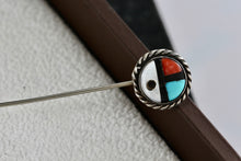 Load image into Gallery viewer, Native American Silver Coral, Pearl, Onyx &amp; Turquoise Inlay Handmade Hair Pin Brooch
