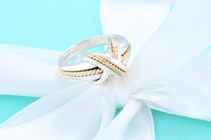 Tiffany & Co. 18K Gold Twist Rope Silver Signature ''X'' Ring