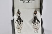 Load image into Gallery viewer, Sevan Bicakci 18Kt. Oxidized Gold Platinum Diamond Pearl Chandelier Drop Great Gatsby Earrings
