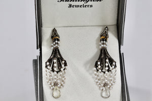 Sevan Bicakci 18Kt. Oxidized Gold Platinum Diamond Pearl Chandelier Drop Great Gatsby Earrings