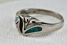 Load image into Gallery viewer, Native American Silver Copper Large Coral &amp; Turquoise Chip Inlay Wavy Ring Size 11
