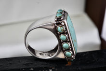 Load image into Gallery viewer, Native American Silver Large Rectangle Turquoise Bead Statement Signed Ring Size 6
