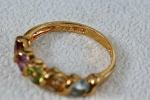 Load image into Gallery viewer, Sterling Silver Vermeil Multi Gemstone Ring Size 7 Signed
