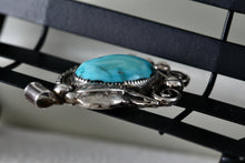 Load image into Gallery viewer, Native American Sterling Silver Leaf Turquoise Hand Made Pendant Signed JK
