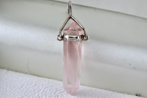 Sterling Silver Pink Rose Quartz Crystal Pendant