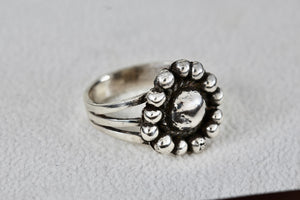Sterling Silver Handmade Flower Bead Ring Size 5.5