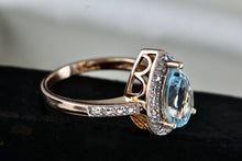 Load image into Gallery viewer, Vermeil Sterling Silver Teardrop Aquamarine CZ Diamonds Ring Size 7 Signed
