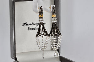 Sevan Bicakci 18Kt. Oxidized Gold Platinum Diamond Pearl Chandelier Drop Great Gatsby Earrings