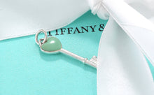 Load image into Gallery viewer, Tiffany &amp; Co. Silver Blue Enamel Small Heart Key Charm Pendant
