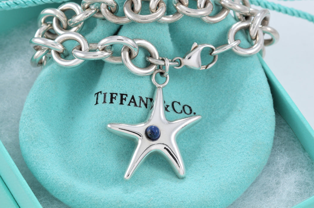 Tiffany & Co. Silver Lapis Bead Starfish Link Bracelet