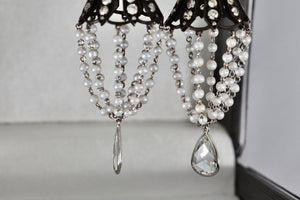 Sevan Bicakci 18Kt. Oxidized Gold Platinum Diamond Pearl Chandelier Drop Great Gatsby Earrings