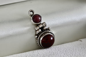 Sterling Silver Red Jasper Pink Rhodonite Double Bead Hinge Hand Made Pendant