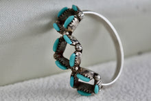 Load image into Gallery viewer, Native American Handmade Turquoise Needlepoint Square Pattern Silver Ring Size 6.5
