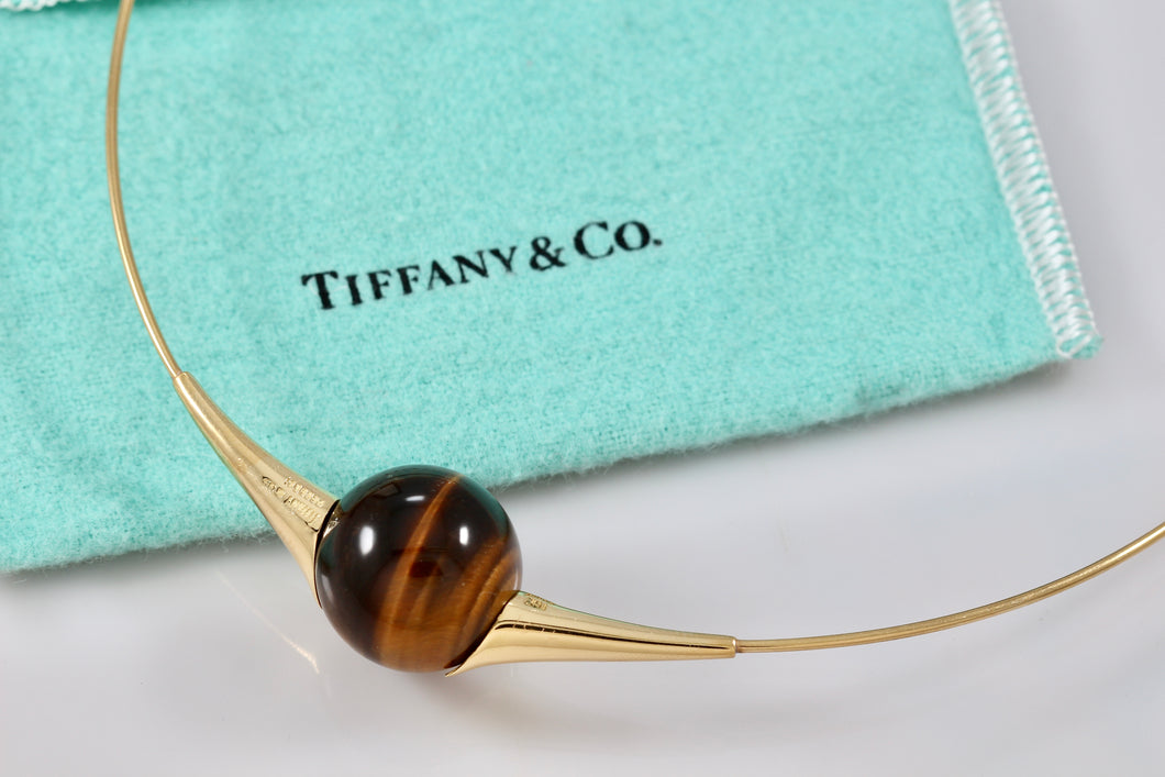 Tiffany & Co. Elsa Peretti 18K Gold Tiger Eye Ball Choker Necklace RARE