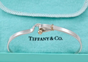 Tiffany & Co. 18K Gold & Silver Hook & Eye Bangle Medium Bracelet Vintage Version 2