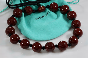 Tiffany & Co. Elsa Peretti Large Red Lacquer Beaded Silk Cord Necklace