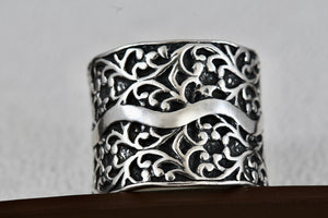 Sterling Silver ISRAEL Eternal Tree Extra Extra Wide Bade Ring Size 8.5
