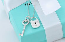 Load image into Gallery viewer, Tiffany &amp; Co. Silver Small 1&quot; Heart Key &amp; Keyhole Padlock Necklace
