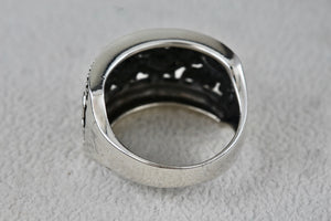 Sterling Silver Floral Filigree Flowers Wide Band Ring Size 7.5
