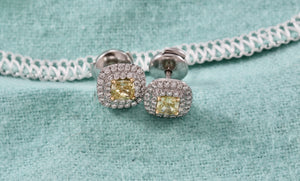 Tiffany & Co. 18Kt. White Gold Platinum Soleste Cushion Cut Diamond Earrings